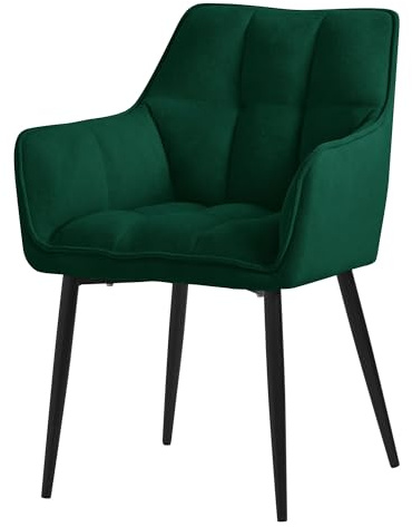 ML-Design matsalsstolar i frottétyg, mörkgrön, köksstol med tjock stoppad sits & metallben, vardagsrumsfåtölj med ryggstöd och armstöd, stoppad stol, ergonomisk loungestol fåtölj