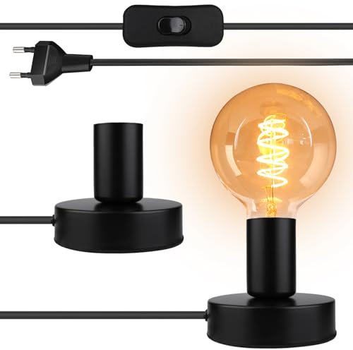 2 Stück Vintage Tischlampe Lampenfassung, Lampenfuss für Tischlampe mit Kabelschalter, E27 Lampenhalter Nachttischlampe Retro Basis für Home Lighting Decor, Cafe Bar, Studio Antique Decor (ohne Lampe)