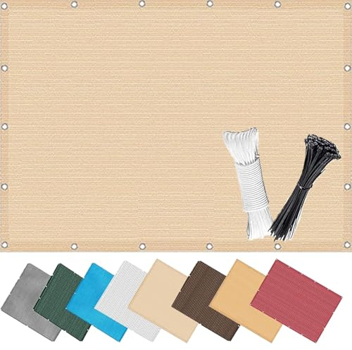 Balkon Sichtschutz Wetterfest 1.15 x 2.7 m, 96% Privatsphäre, Windschutz Staubschutz Wetterfest, Beständig, Anti-Uv, Reißfest Windfest Balkonabdeckung, mit Ösen Kordel, für Garten, Beige