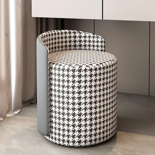 Drehsessel Wohnzimmer, Runder Boucle Sessel mit 360° Drehbarem, Schminkstuhl, Loungesessel, Bequemer Polstersessel Einzelsofa für Wohnzimmer Schlafzimmer(Grey Check)