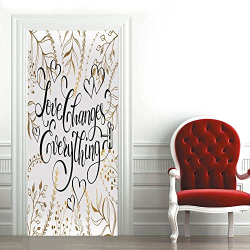 3D Türtapete Türaufkleber Selbstklebend Türfolie Poster Fototapete Türbilder Türtattoos Wasserdichte Tür Stickers für Kinderzimmer Wohnzimmer Badezimmer 80x200 cm Blätter