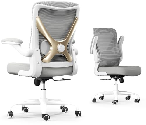 TRALT Ergonomischer Bürostuhl - X-förmiger Computer-Schreibtischstuhl bequem, Gaming-Stuhl, Bürostuhl mit Lendenwirbelstütze, Mesh-Bürostühle, Schreibtischstuhl für Lange Stunden (Grau Gold)