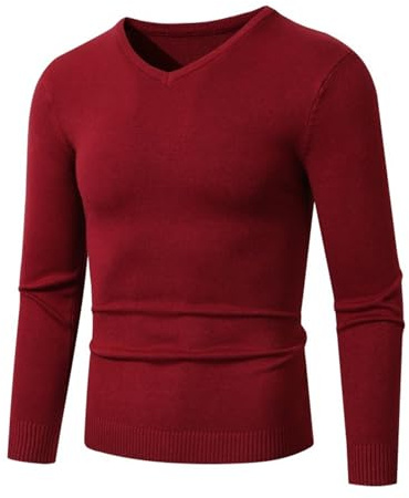 Jersey de punto para hombre, cuello de pico, elegante, ajustado, jersey de punto fino, jersey de punto ligero para invierno, suéter informal de punto con cuello en V, camiseta básica