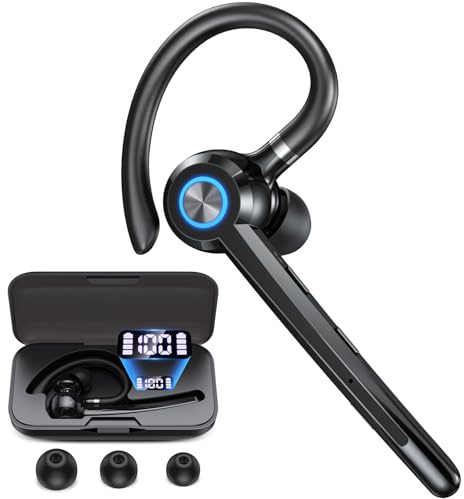 PRTRFLC Auriculares Bluetooth con micrófono, auriculares Bluetooth V5.4 con funda de carga, 150 horas de tiempo en espera, manos libres, con cancelación de ruido para trabajo, negocios, oficina,