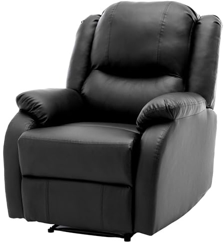 Merax Relaxsessel Liegesessel TV-Sessel, XL Sofa Stoffsessel Einzelsessel Ausziehließer Liegestuhl mit Fußteil, für Wohnzimmer, 100 bis 130 Grad, PU/Schwarz