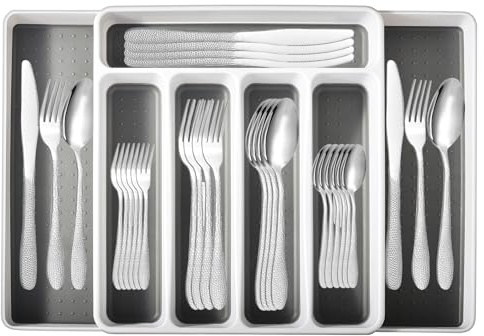 OBR KING Besteckset 30-teilig Edelstahl 6 Personen mit Besteckkasten | 30-teilig mit Kunststoff Besteckkasten, spart Platz in Küchenschubladen, komplettes Set für 6 Personen, spülmaschinenfest