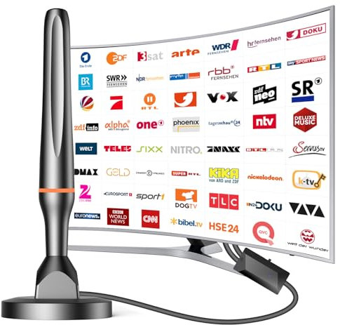 DVBT2 Antenne, DVB-T/DVB-T2-Antenne, Stärkere Stabantenne für digitales Fernsehen/Digital TV/DAB Radio/DVB-T2 Tuner Stick, Maximale Signalqualität - Mit Magnetfuß 3m Kabel