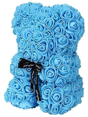 Passionefiori.it Orso di Rose azzurro25cm, fatto con Rose, senza confezionato regalo per San Valentino, orsetto per fidanzata, Amica, orsacchiotto, teddy bear in Italia (Celeste, 25cm)