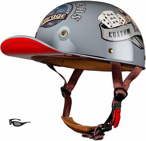 GKCEGHKS Casco Scooter ECE Omologato Casco Faccia Aperta retrò Mezzo Elmetto Moto retrò Mezzo Casco da Motociclista Vintage Caschi Casco A Scodella Scooter Motorino retrò Casco Scodella