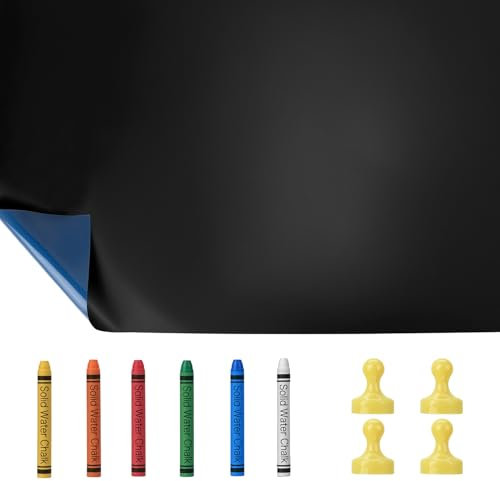 QWORK® Pellicola Lavagna Magnetica Autoadesivo, 40 x 80 cm Pellicola Lavagna Nera con 6 Gessetti, per Aule, Uffici, Casa