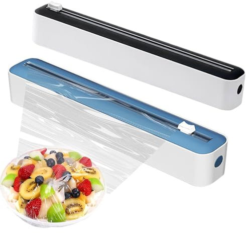 UptVin 2Pcs Cling Film Dispenser and Cutter, 2-in-1 Magnetic Clingfilm Dispenser with Cutter UK Plastic Wrap Cutter Foil Dispenser for Kitchen (Blue & Black)