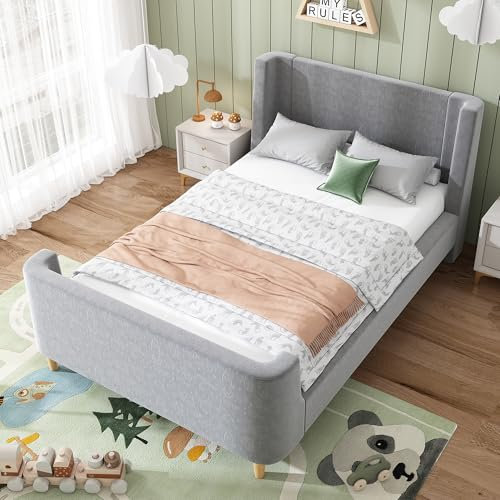 Jaxenor Samt Polsterbett 90x200, Bett Einzelbett mit Lattenrost & Kopfteil, Jugendbett füR Jungen & MäDchen mit Kosmischem Muster, (Ohne Matratze) Grau
