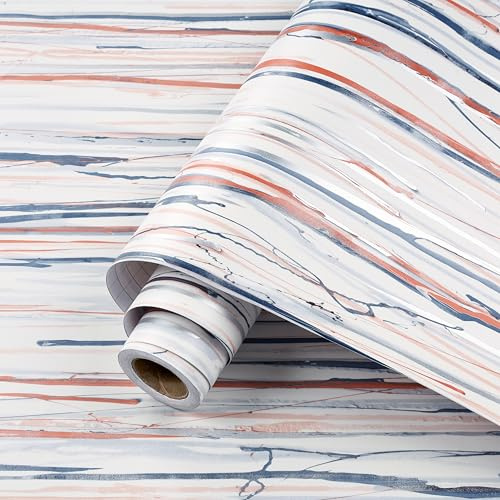 ReWallpaper Klebefolie Möbel Modern Selbstklebende Folie Bunt Rolle Küchenfolie Arbeitsplatte Wasserfest 40CMx3M Weiß Tapete Selbstklebend Streifen Rosa Blau Dekofolie für Schränke Schubladen