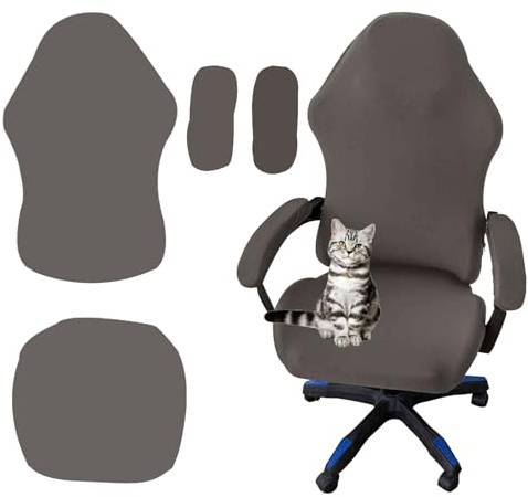 Yixinly Funda para silla de videojuegos, 4 unidades, funda para silla de oficina, elástica, extraíble, lavable, antideslizante, para silla de ordenador, silla de gaming, silla giratoria (gris)