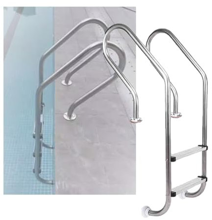 Swimming Pool Ladder,2 Step in-Ground Stainless Steel Step,Entry and Exit Pedal Step with Extended Armrest for Pool(Drilling,2-Steps1.2mm)