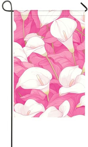 Drapeaux vintage de lys Calla rose vif et blanc chic pour l'extérieur Bannière de Noël pour décoration extérieure 30,5 x 45,7 cm double face