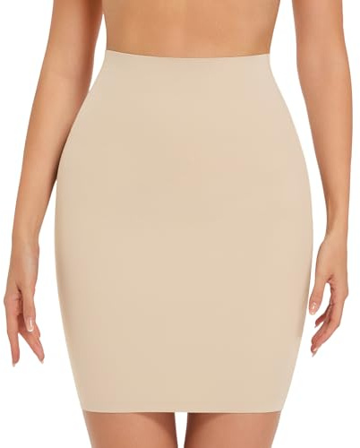 ONEW Shapewear Dress Slip Shaping Half Slips Under Dress Tummy Control Slimming Slip Body Shaper Seamless Underwear for Women Light Beige M