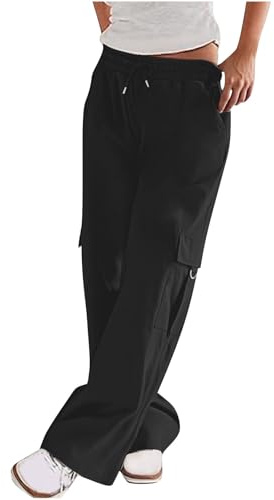 KUIH Women's Cargo Trousers Lightweight Quick Dry Walking Hiking Trousers Athletic Stretch Wide Leg Sweatpants Elasticated High Waist Casual Pants with Pockets Outdoor Tracksuit Bottoms