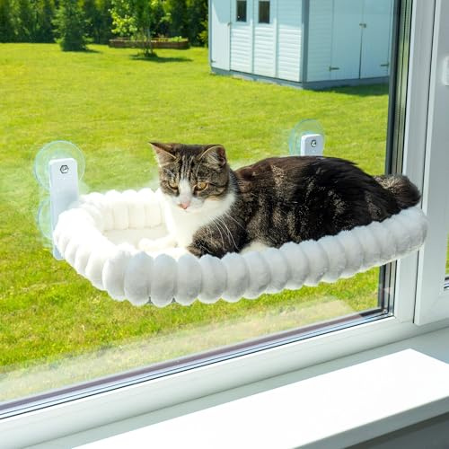 PAWRUSH Perchoir de fenêtre pour chat — Hamac de fenêtre pour chat de qualité supérieure avec 4 grandes ventouses et coussin à bulles doux; cadre en métal antirouille robuste pouvant supporter 18,1 kg