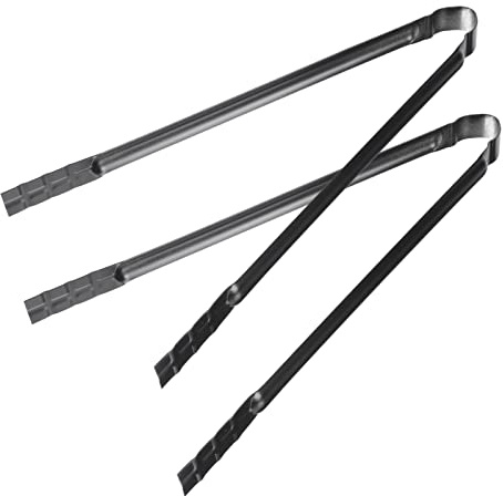 Toyvian Lot de 2 Pinces à Charbon Robustes pour Barbecue Extérieur, Outils de Grillade en Acier Noir, Pinces Longues Coudées pour Manipulation Sûre des Braises, Accessoires Pratiques