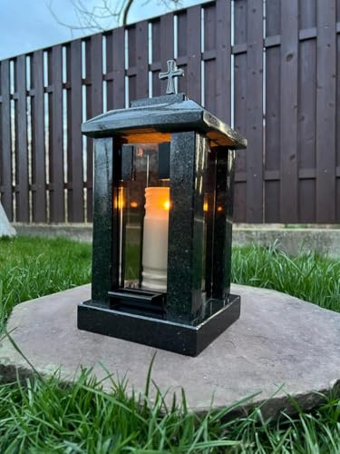 ‌Stone Memorial Lantern - Grave & Cemetery Candle Holder‌