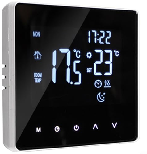 Durashmall Thermostat numérique intelligent programmable, capteur de pièce sans fil Wifi contrôle par application avec écran tactile LCD HD pour chauffage électrique (blanc)