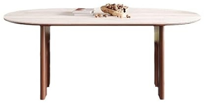 AHGFTYRDT Table a Manger Table à Manger rétro en Bois Massif, Table à Manger en Dalle de Roche en Noyer, Table à Manger Ovale for la Maison Table Salle à Manger(140x80x75cm)