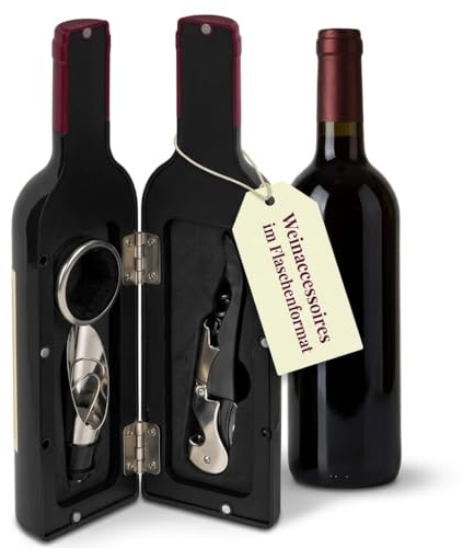 MIJOMA Barset för vinflaskor – flaskformat set med servitörskniv, hällare, droppring – snygg dekoration och tillbehör för vinälskare, 6,3 x 23,5 cm