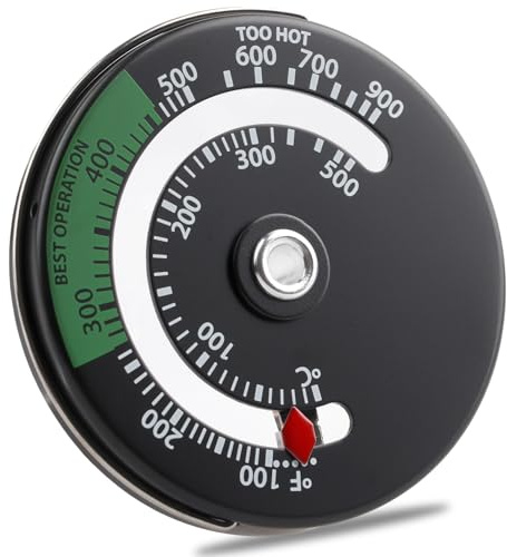 Magnetische Ofen Thermometer Für Ofenrohr, Holzofen | Kaminofen Rohr Thermometer Messgerät für Zur Optimierung der Ofeneffizienz und Überwachung(schwarz 60 mm)