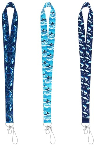 Cobee Lanyards für Kinder mit Schlüsselanhänger, 3 STÜCKE Lanyards Umhängeband mit Ozean Wal Print Abzeichen Umhängeband Sicherheitsschlüssel ID Halter Lanyards Handschlaufe für Lehrer