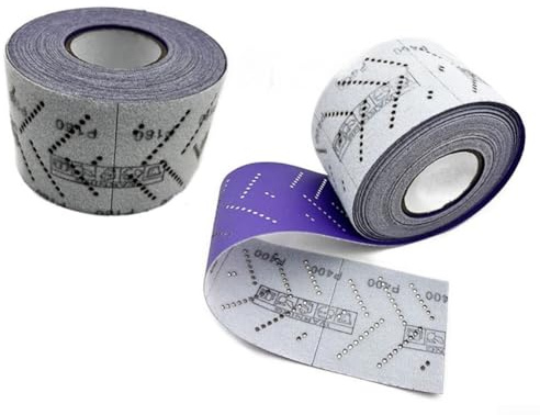 Rollo de papel de lija, 12 m, color morado, grano 80-600, múltiples agujeros, película abrasiva de cerámica flocada sin polvo de 70 mm (grano 400)