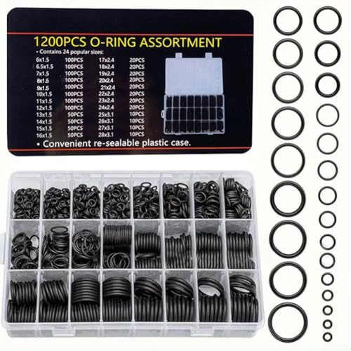 Feeshoppher O Ring Sortiment Kit 1200 Stück Gummidichtungen für Sanitär, Automobil, Motorrad, Boot, Motorpumpen, Ventile und Reparatur mit 24 Größen, beständig gegen extreme Temperaturen, Organ