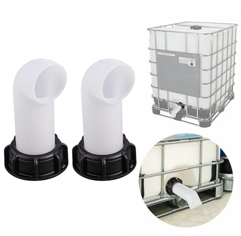 Gettimore IBC - Adattatore per contenitore di uscita, 90 gradi, valvola in PP da 60 mm per accessori per serbatoio dell'acqua piovana, compatibile con serbatoi IBC e barili per pioggia, confezione da