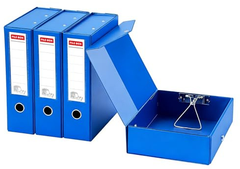 GUOKOFF Scatola Archivio A4, 4 Pezzi Scatola Archivio con Coperchio, Dorso da 88 mm, Scatole per Documenti archivio, Cartella Portaprogetti Scatole per ufficio, Scuole (Blu)