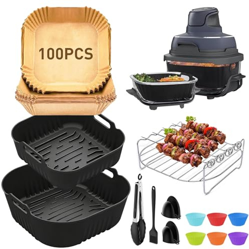 Komicea Air Fryer Accessoires pour Ninja Crispi 3,8L, 13 Pcs Avec Friteuse À Air Moule en Silicone, Grille Racks, Papier Cuisson Air Fryer, Moule Cake etc, pour Airfryer Crispy FN101