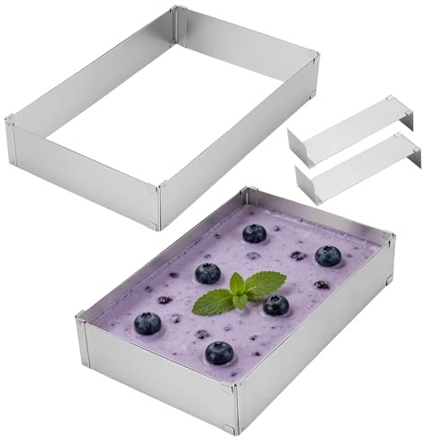 ZEONHEI 2 marcos de acero inoxidable para hornear rectangulares ajustables, anillo para tartas, bandeja para hornear, molde rectangular de 5 cm de alto con divisor para mousses, tartas en capas