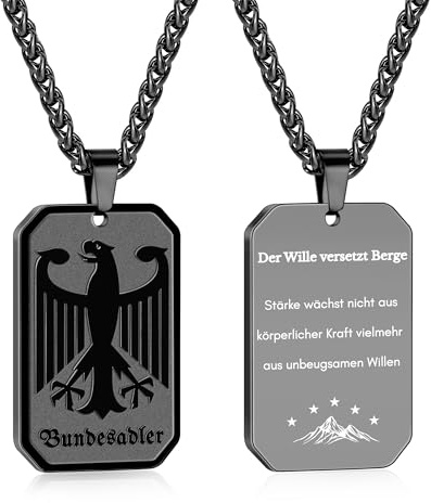 Cheria Deutsche Adler Kette Herren, 316L Edelstahl Bundesadler Halskette Herren Schwarz/Silber/Gold mit Gravur, Männer Patriotischer Schmuck, Geschenke für ihn 60cm