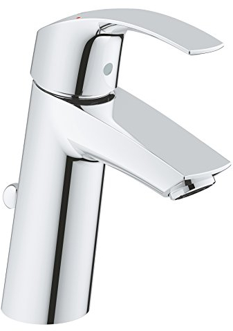 GROHE Eurosmart, Waschtischarmatur, wassersparend (Wasserhahn für das Bad, Badarmatur mit Zugstangen-Ablauf, 17cm hoch, einfache Installation am Waschbecken), chrom, 23322001