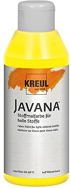 KREUL 91301 - Javana Stoffmalfarbe für helle Stoffe, 250 ml Glas in citron, geschmeidige Farbe auf Wasserbasis mit cremigem Charakter, dringt fasertief ein, waschecht nach Fixierung