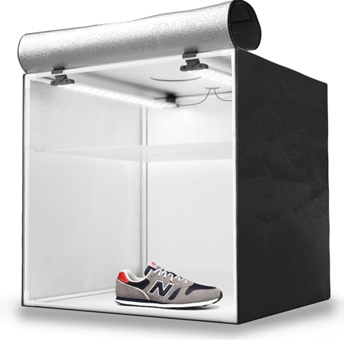 HAVOX - Studio Photo HPB-60D - Boîte à lumière Portable avec 2 rampes LED inclinables - Lightbox 60x60x60cm - Éclairage 5500K - 13.000 lumens - Système Anti-reflet