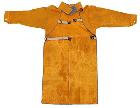 ZLUOK Leather Welding Apron, Welding Anti-Scalding Flameworkwear, Brown,C,XL