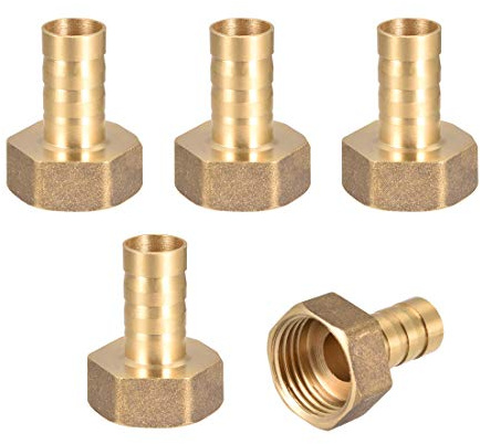 sourcing map Brass Hose Barb Fitting Connector, 12mm Barb G1/2 Female Thread Pipe Adapter, 5Pcs