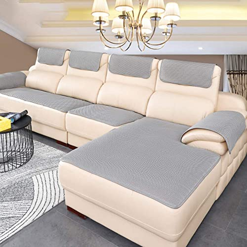 BK&MF Sofa Abdeckung Für Ledercouch, Sofabezug 1/2/3/4 Sitzer Super rutschfeste Sofa Dämpfung Couch überwurf Für Haustiere Separat Erhältlich-grau 60x180cm(24x71inch)
