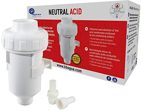 Filtro Neutral Acid. Neutraliza el condensado de ácido producido por la caldera alargando la vida y reduciendo el mantenimiento. Fácil limpieza y mantenimiento. Bbagua.