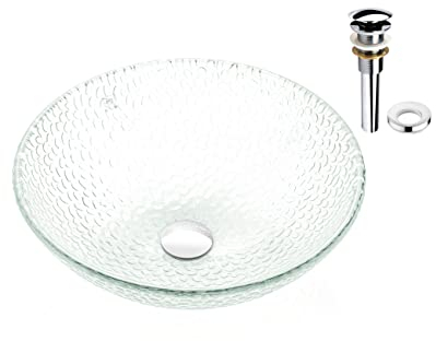 FANWIN STAR Pearl Series Glasgefäß in Eisoberfläche, Regentropfen-Halterung, Waschbecken über der Arbeitsplatte, Waschtisch-Aufsatz-Spülbecken mit Pop-Up-Ablauf, FW-LA623