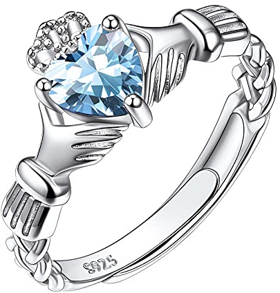 Suplight Keltischer Damen Verstellbarer Ring 925 Sterlingsilber Herzförmiger Zirkonia Geburtsstein Verlobungsring Eheringe Trauringe Hochzeitsringe Schmuck tolles Geschenk für Frauen Mädchen