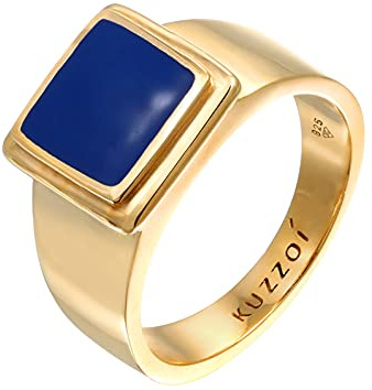 Kuzzoi Herrenring Siegelring massiv (14 mm) 925 Silber vergoldet | Klassischer Silberring mit Emaille für den Mann Goldener Ring für Männer Ringgröße 60 - 66