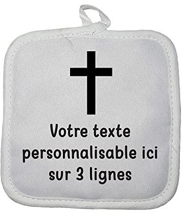 Manique Gant de Cuisine Pictogramme Croix Chrétienne avec Texte Personnalisable