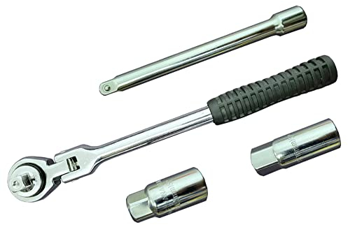 Auto-plaza 6 Extension Bar Adjustable 4 way Ratchet Wrench Handle, Spark Plug Wrench Set, 5/8'' 13/16'' Square Drive Clip, 9-1/2'' Long Torque Wrench Socket