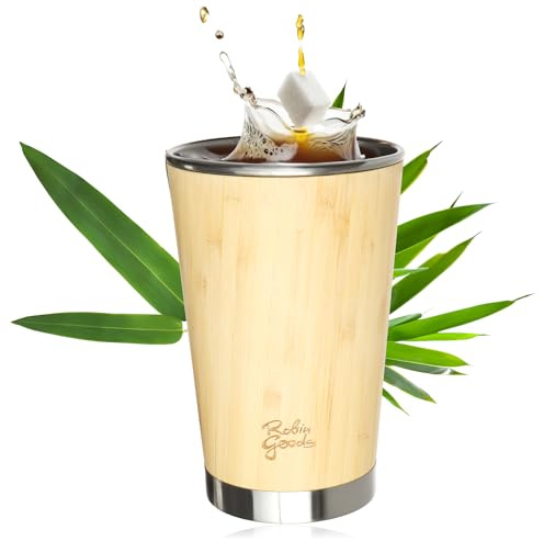 Robin Goods® Trinkbecher aus Bambus und Edelstahl - hochwertiger To-Go Becher 500 ml - doppelwandige Campingtasse - bruchsicher und BPA-frei (1 Stück - 500ml)